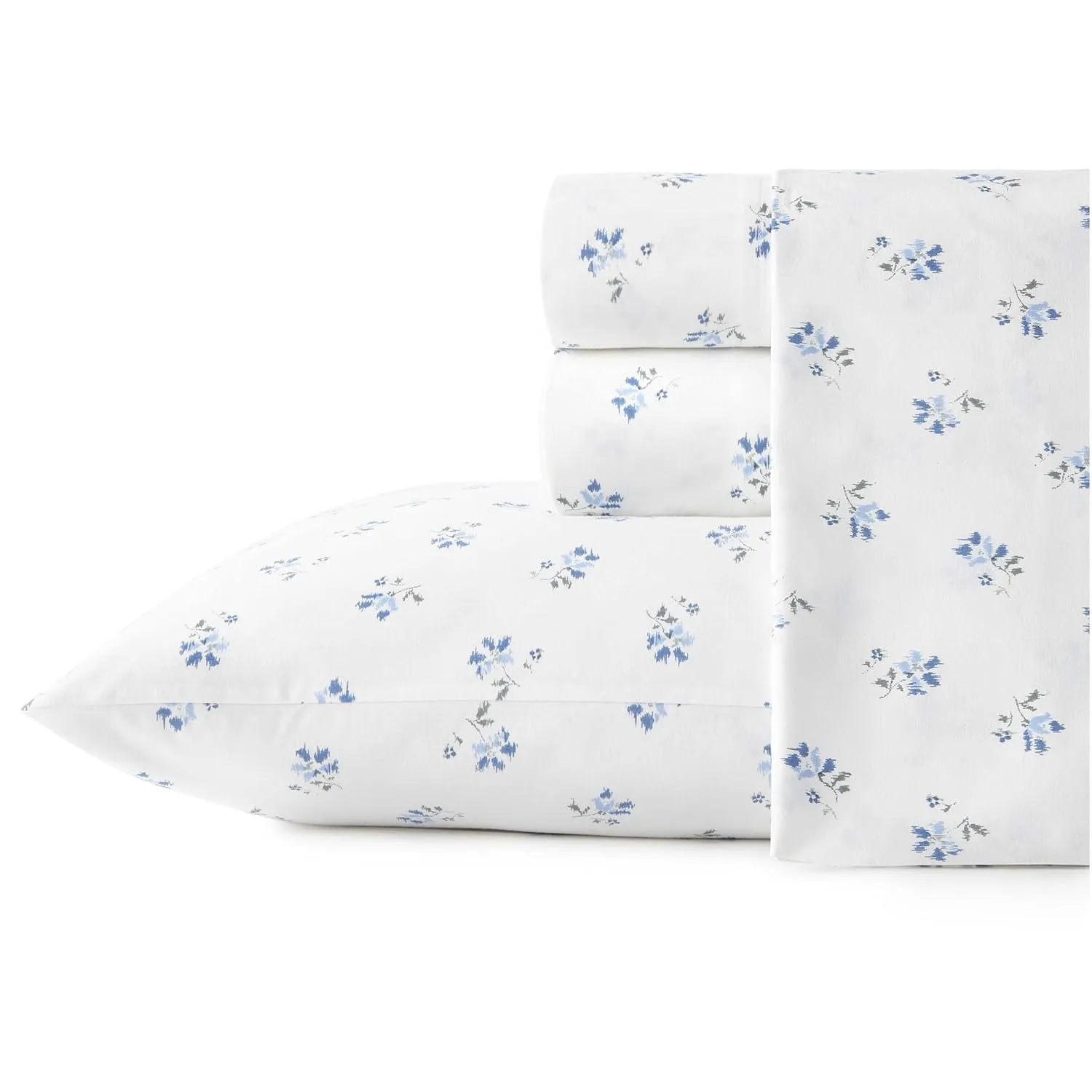 - King Sheets, Cotton Percale Bedding Set, Crisp & Cool Home Decor (Blue Sketc