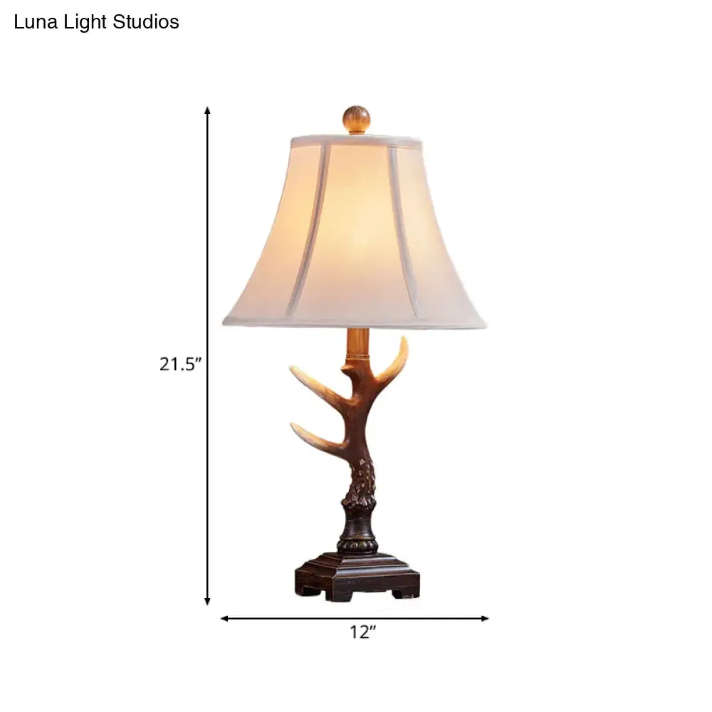 1-Light Traditional Brown Fabric Desk Lamp with Branch Base - Perfect Bedroom Reading Light