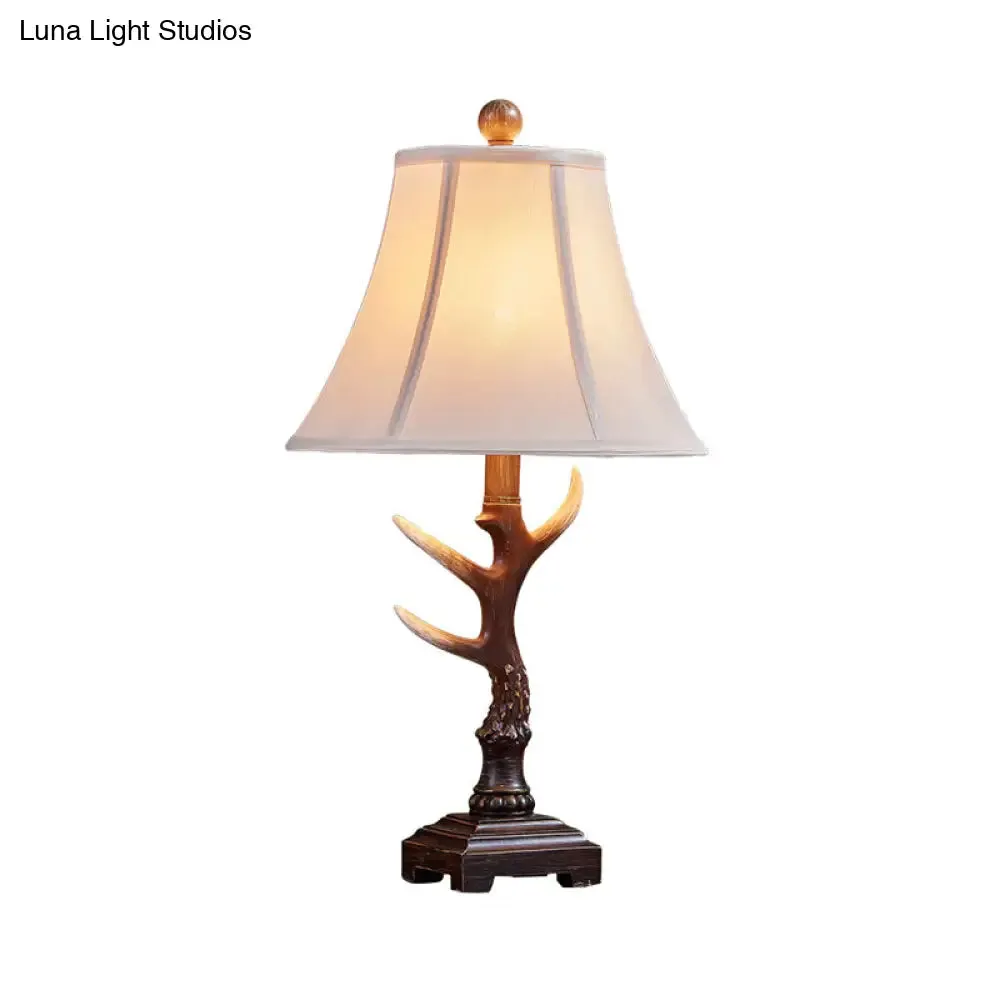 1-Light Traditional Brown Fabric Desk Lamp with Branch Base - Perfect Bedroom Reading Light