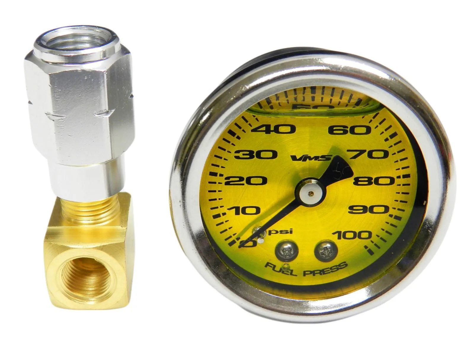 100 PSI Liquid Filled Fuel Pressure Gauge 0-100 PSI WITH Adapter for LS engines /LT1 (92-97) and L98 (TPI) CHEVROLET CHEVY CORVETTE CAMARO