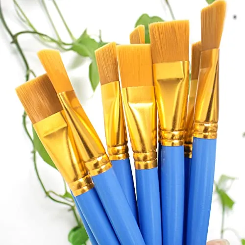 10Pcs 1 inch Flat Paint Brushes Acrylic Paint Brush Big Paint Brushes Watercolor Synthetic Brushes Bulk Wooden Handle Painting Brush Detail Oil Brush