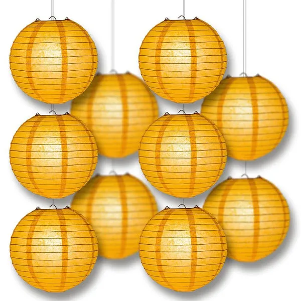 10" Papaya Round Paper Lantern, Even Ribbing, Chinese Hanging Wedding & Party Decoration