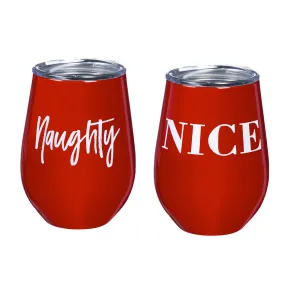 12 OZ Double Wall Vacuum Wine Tumbler Gift Set, Set of 2, Naughty/Nice,p3755005