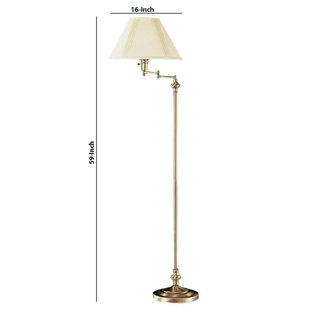 150 Watt Metal Floor Lamp with Swing Arm and Fabric Conical Shade, Gold By Casagear Home