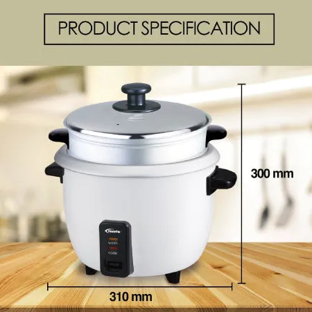 1.8L Rice Cooker with Non Stick Inner Pot and  Steamer (PPRC8) White