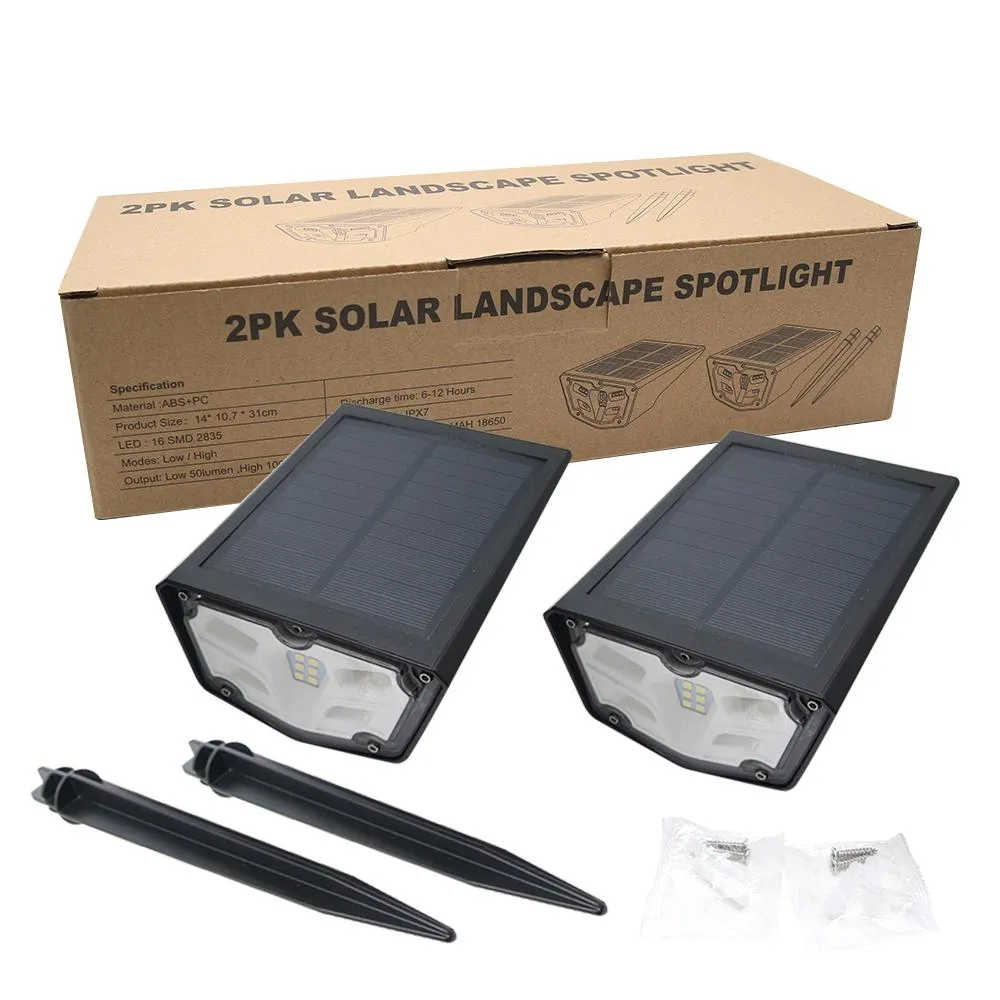 2 Pcs Solar Landscape Spotlights IP67 Waterproof Solar Powered Lights