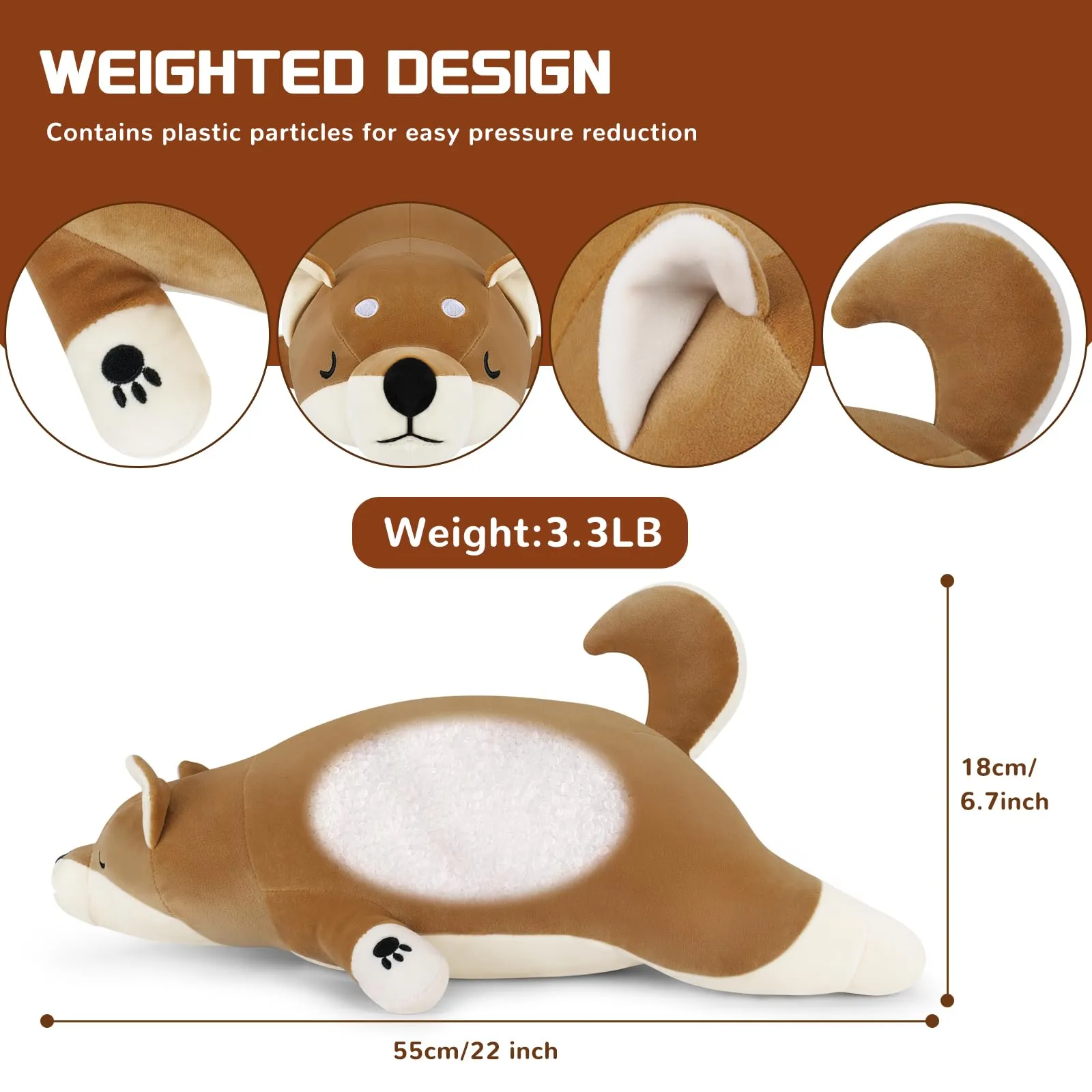 22'' Shiba Inu Plush 3.3LB Weighted Corgi Dog Stuffed Animal, Big Corgi Plushie Stuffed Animals Giant Corgi Plush, Dog Plush Pillow Hugging Pillow Cushion Soft Shiba Plush Toy Big Stuffed Animals