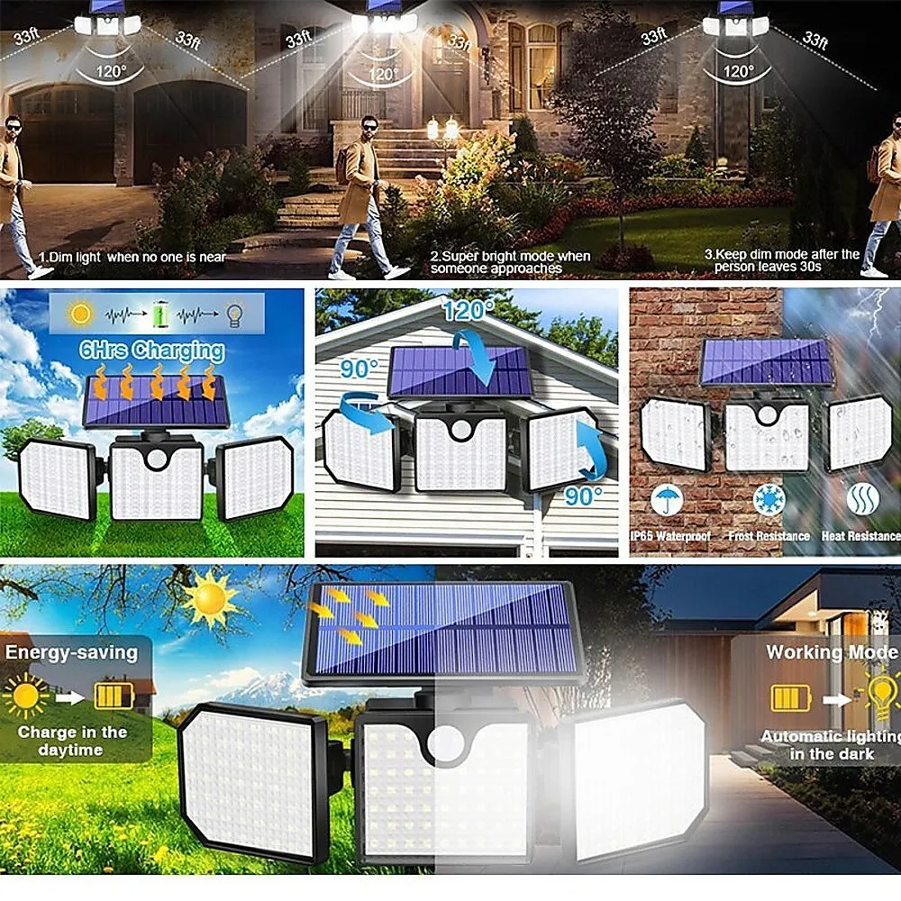 230 LED Waterproof Solar Motion Sensor Security Lights, 260LM