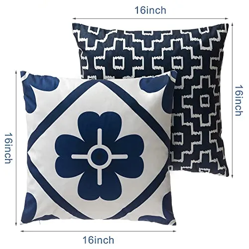 2Pack Navy Blue Velvet Throw Pillow 16 Square Geometric Patterns