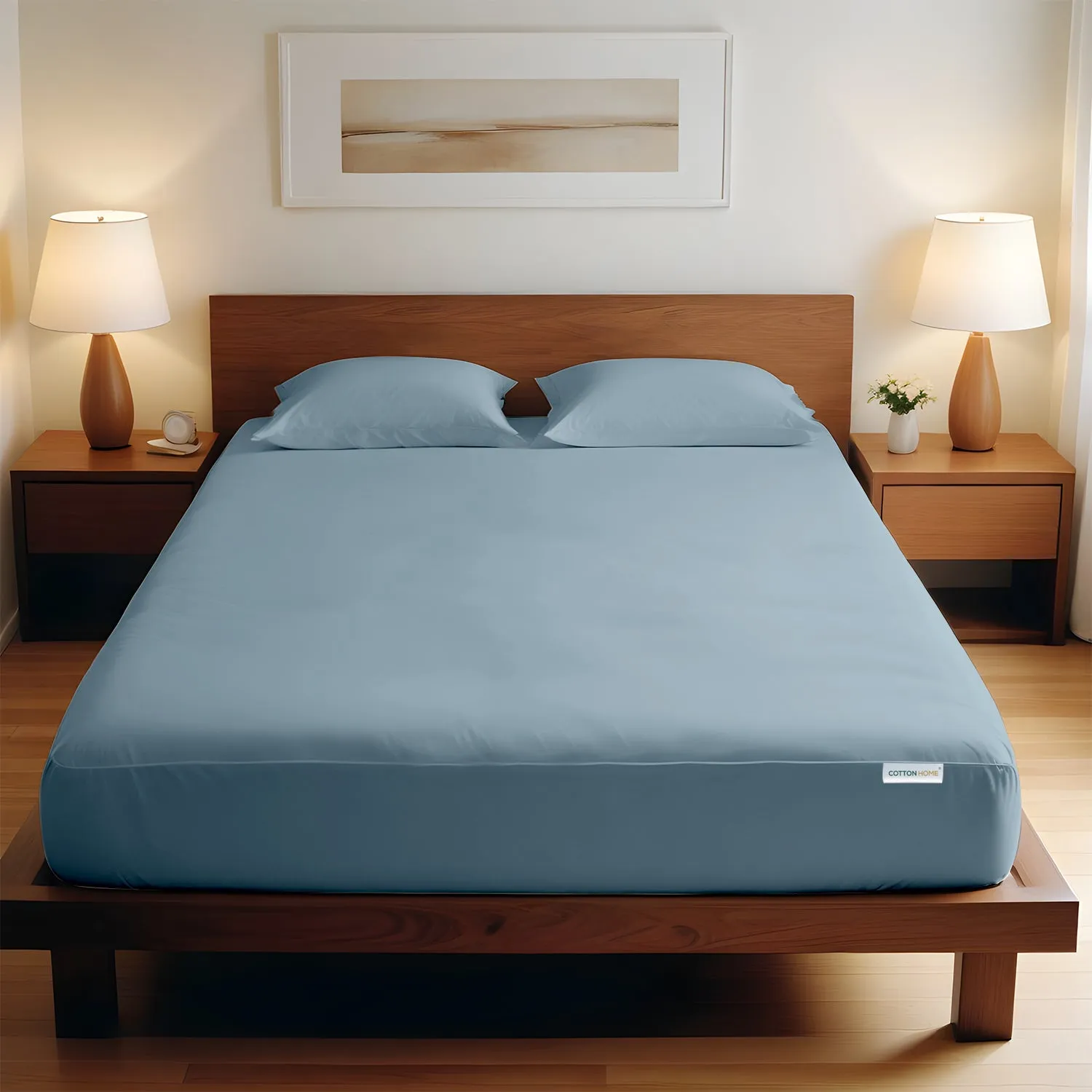 3 Piece Fitted Sheet Set Super Soft Metallic Blue Twin Size 160x200 30cm with 2 Pillow Case