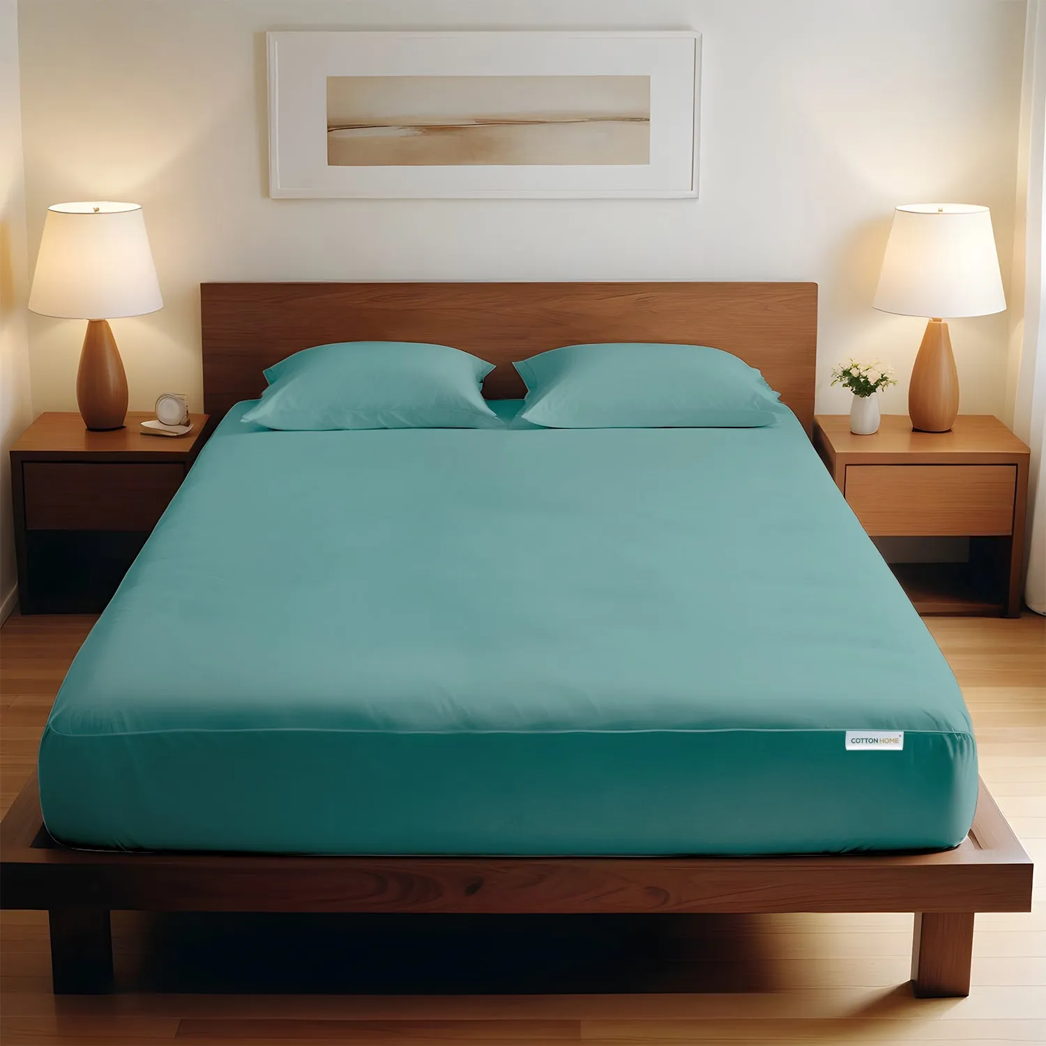 3 Piece Fitted Sheet Set Super Soft Teal Super King Size 200x200 30cm with 2 Pillow Case