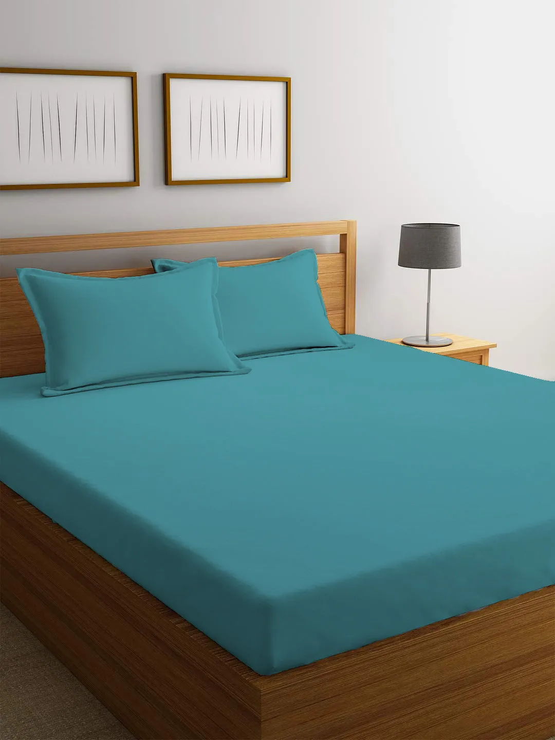 3 Piece Fitted Sheet Set Super Soft Teal Super King Size 200x200 30cm with 2 Pillow Case