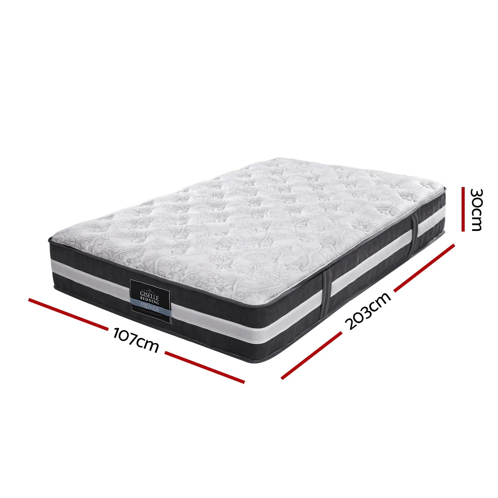 30cm Medium Firm Mattress King Single, Pocket Spring - Giselle Bedding