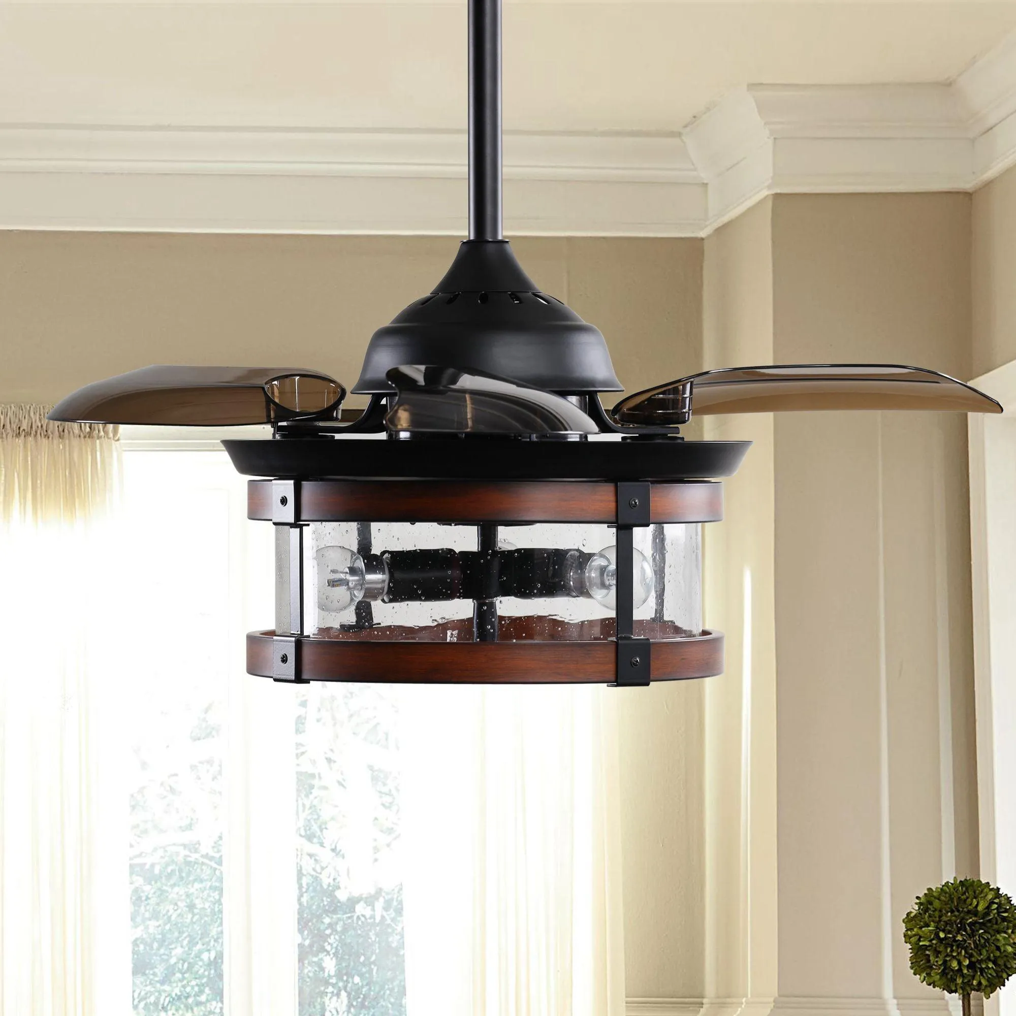 36" Caselli Industrial Downrod Mount Ceiling Fan with Lighting and Remote Control