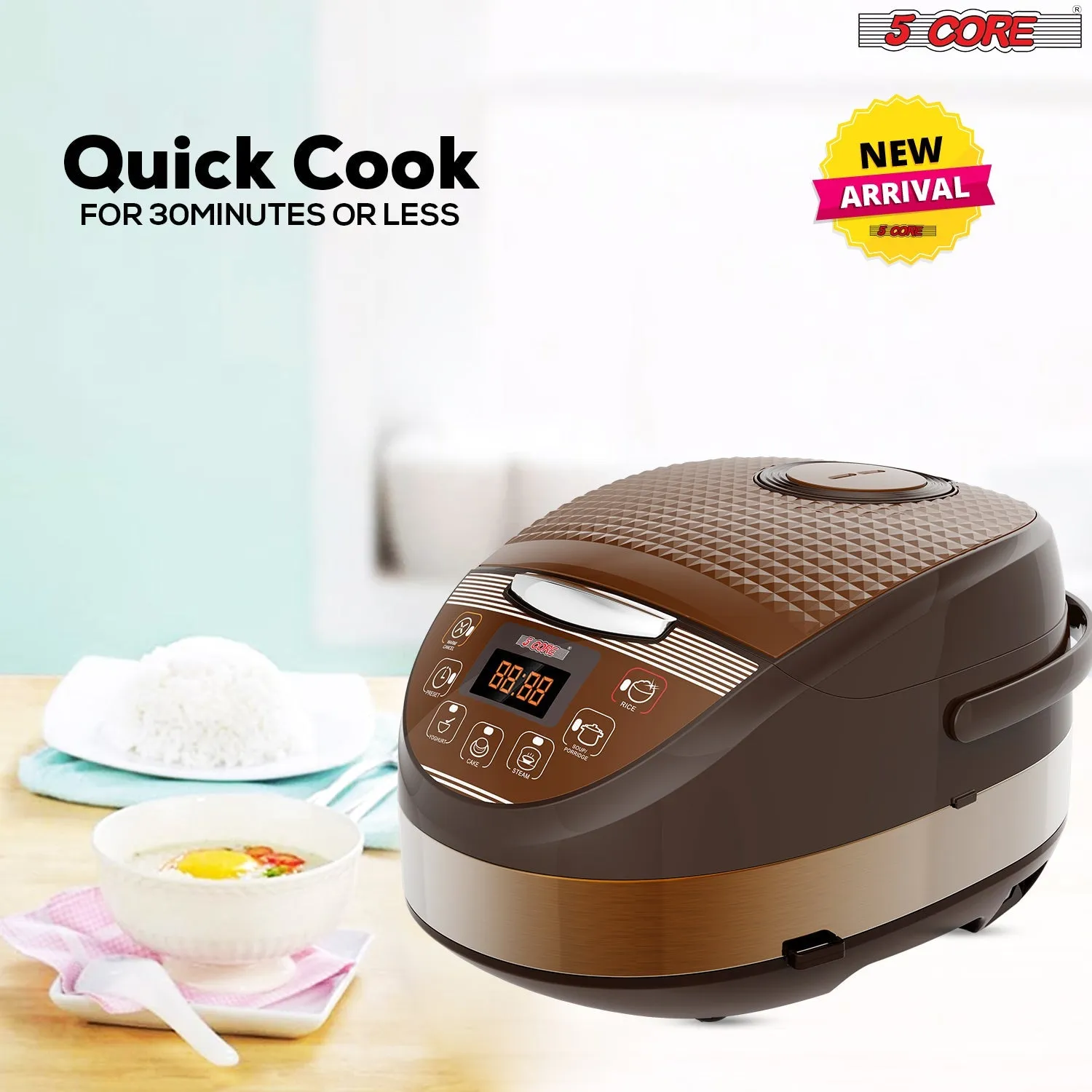 5 Core 5.3Qt Asian Rice Cooker Digital Programmable 15-in-1 Ergonomic