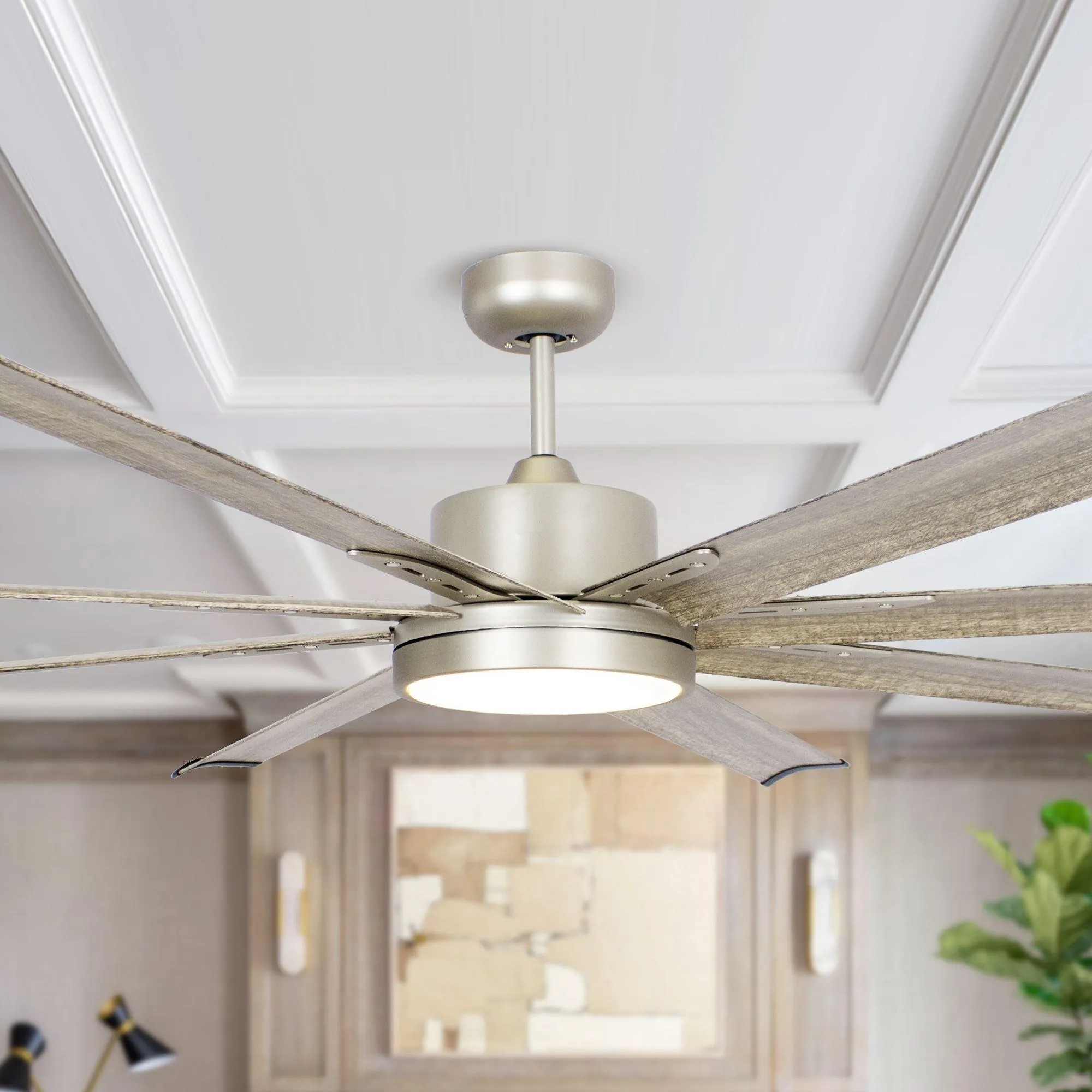 72" Bankston Modern Satin Nickel DC Motor Downrod Mount Ceiling Fan with LED Lighting and Remote Control