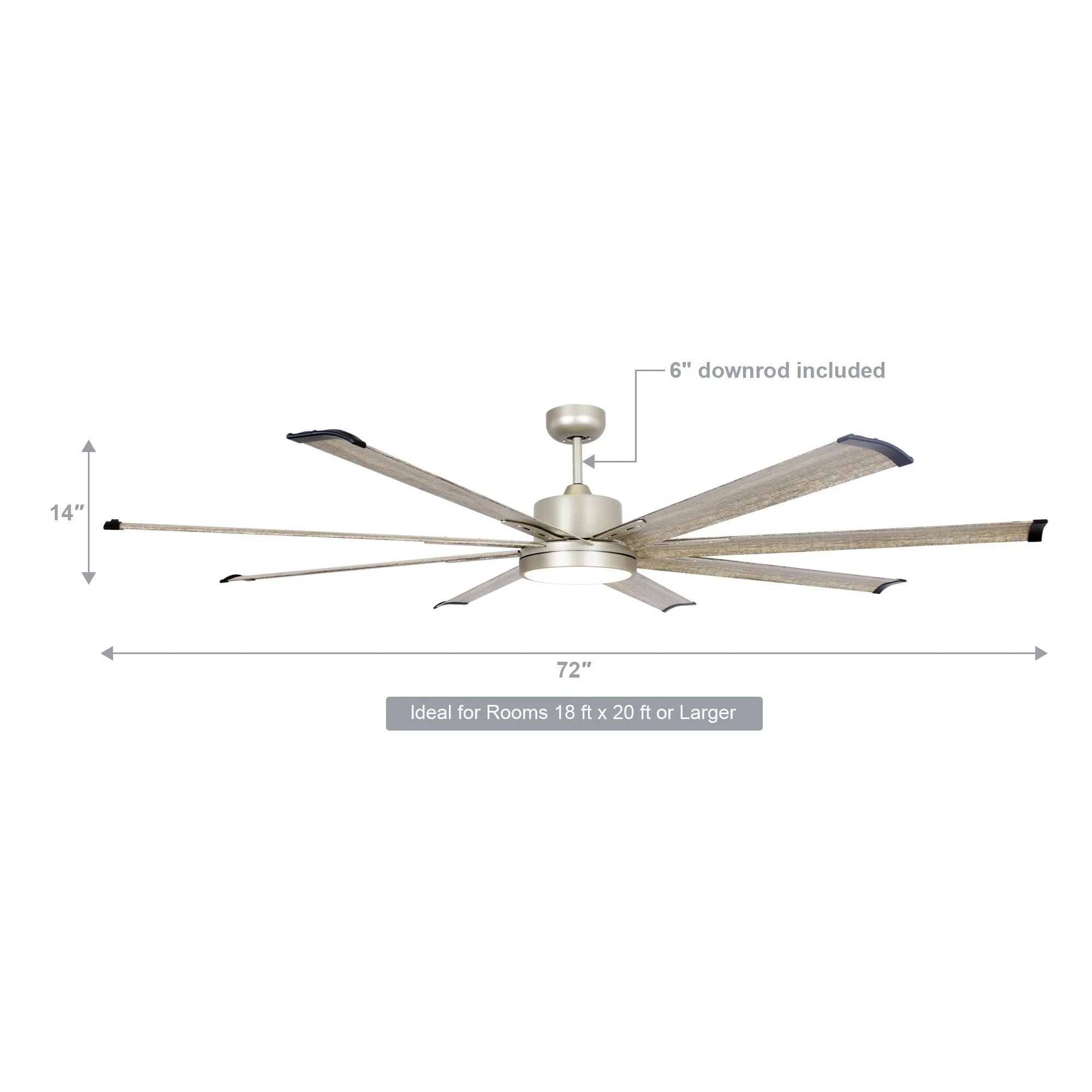 72" Bankston Modern Satin Nickel DC Motor Downrod Mount Ceiling Fan with LED Lighting and Remote Control