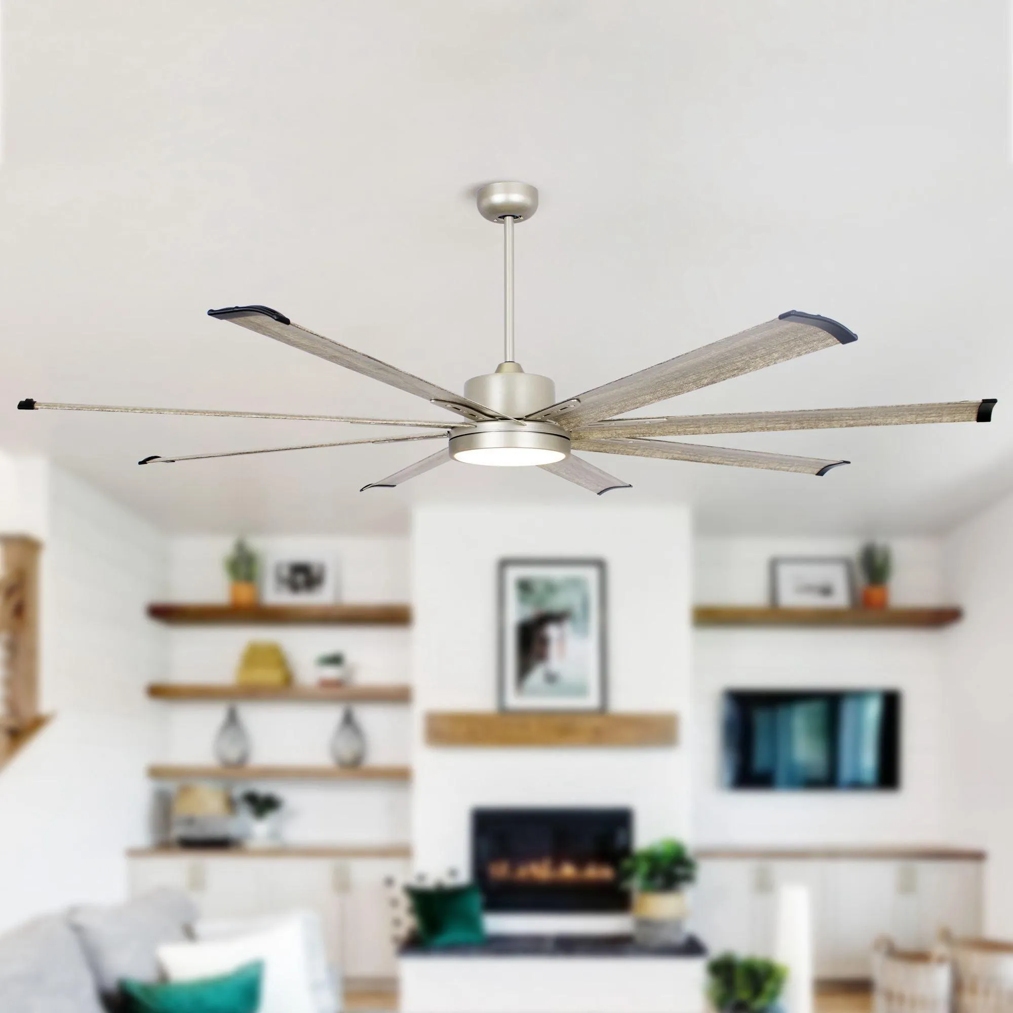 72" Bankston Modern Satin Nickel DC Motor Downrod Mount Ceiling Fan with LED Lighting and Remote Control