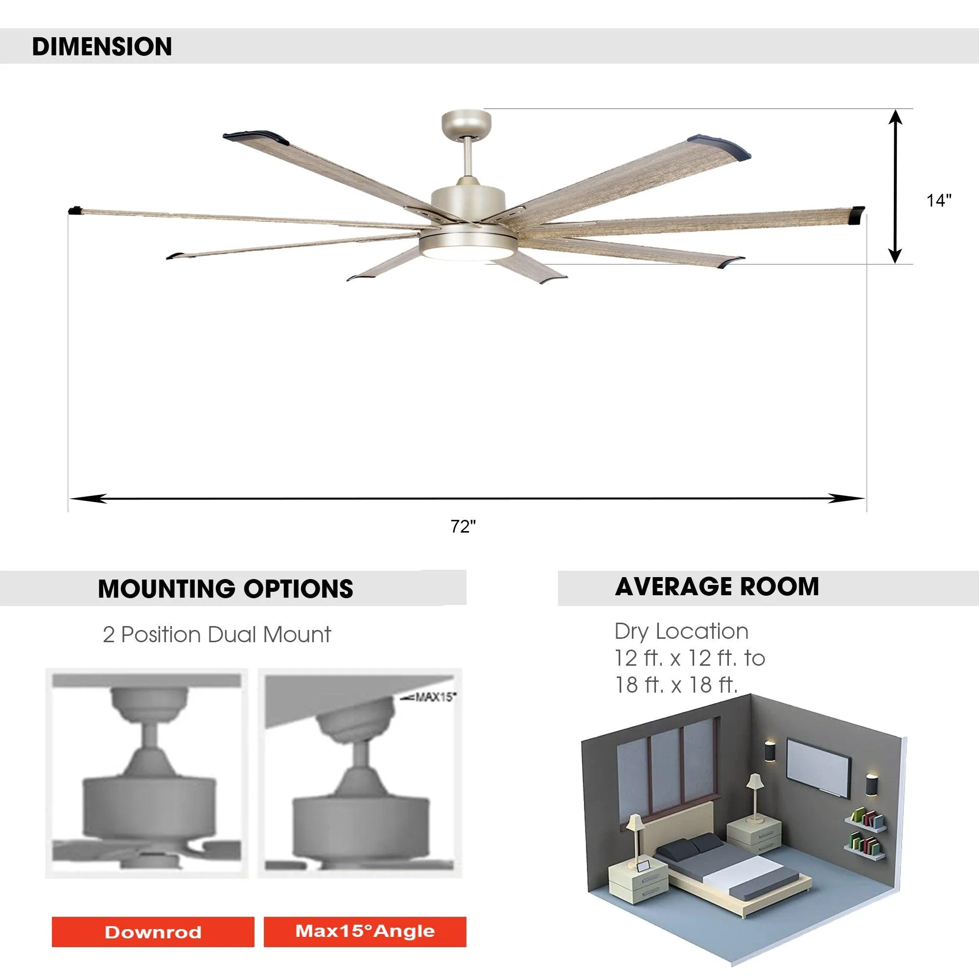 72" Bankston Modern Satin Nickel DC Motor Downrod Mount Ceiling Fan with LED Lighting and Remote Control