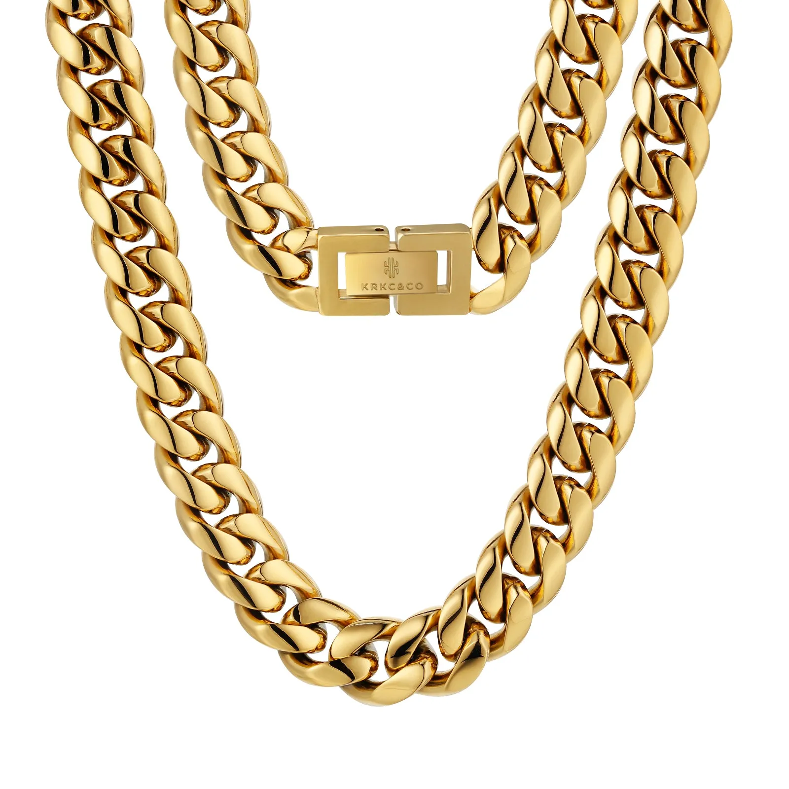 8mm/10mm/12mm Miami Cuban Link Chain with Buckle Clasp in 18K Gold / White Gold