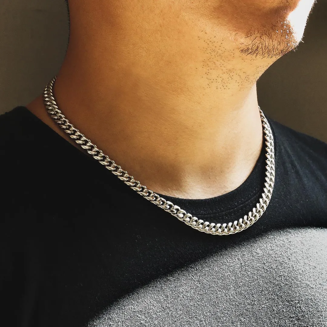 8mm/10mm/12mm Miami Cuban Link Chain with Buckle Clasp in 18K Gold / White Gold