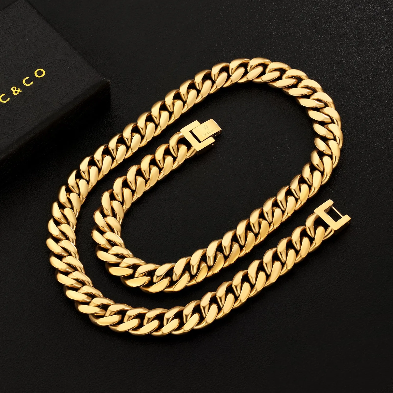 8mm/10mm/12mm Miami Cuban Link Chain with Buckle Clasp in 18K Gold / White Gold