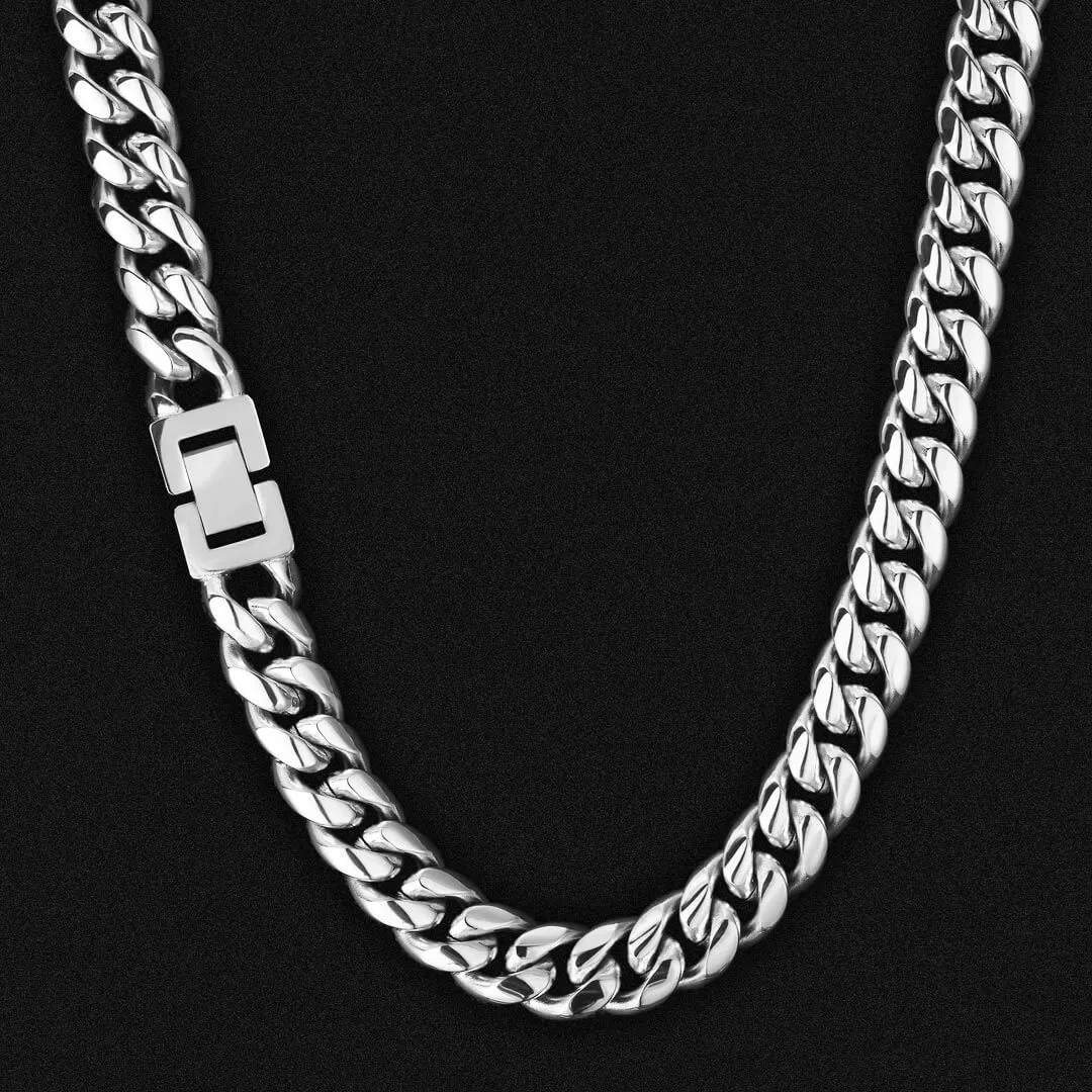 8mm/10mm/12mm Miami Cuban Link Chain with Buckle Clasp in 18K Gold / White Gold