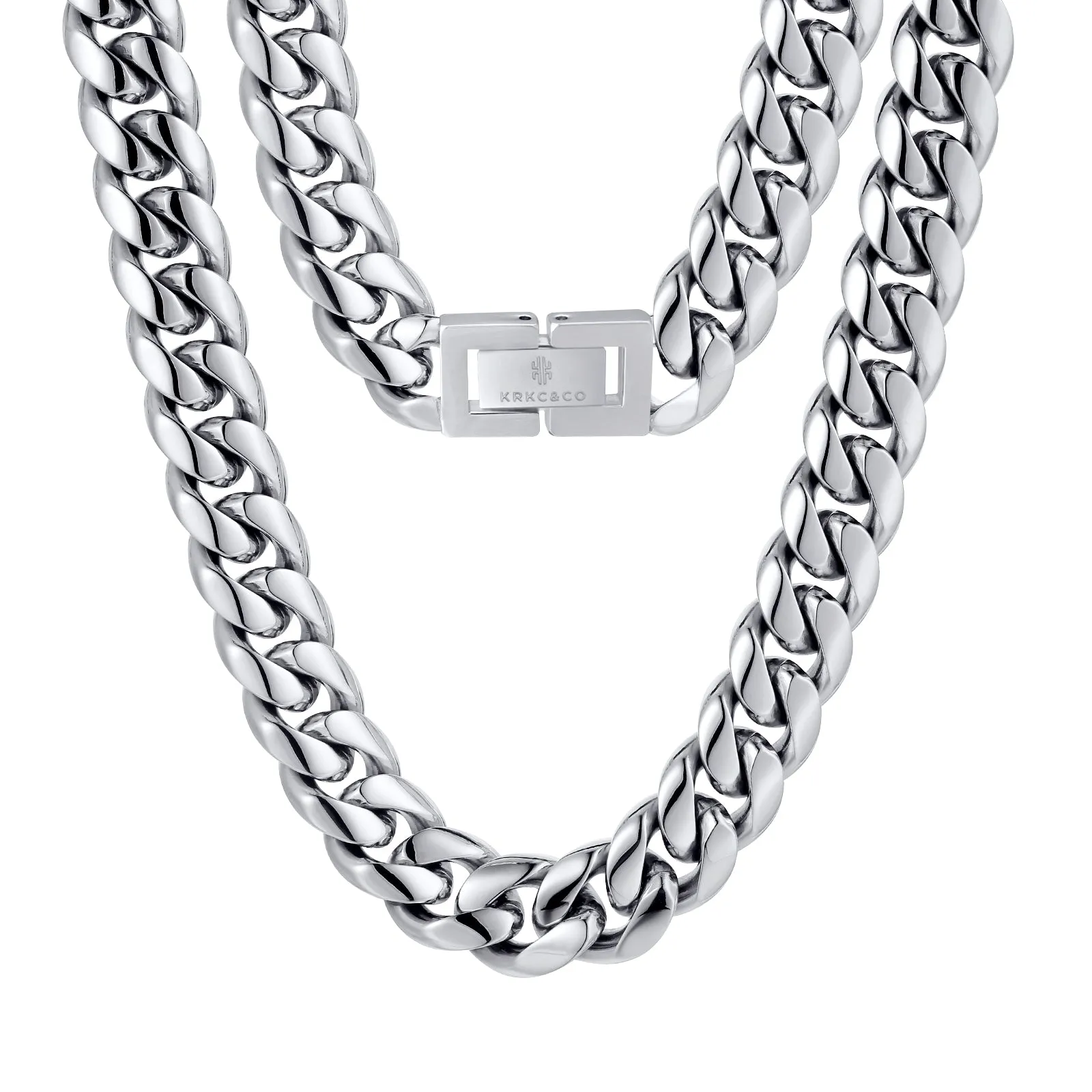 8mm/10mm/12mm Miami Cuban Link Chain with Buckle Clasp in 18K Gold / White Gold