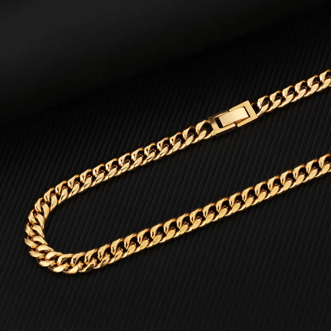 8mm/10mm/12mm Miami Cuban Link Chain with Buckle Clasp in 18K Gold / White Gold