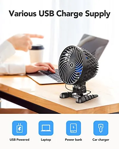 AaoLin 2 Pack USB Desk Fan, Table Fan with CVT Variable Speeds, Quiet Portable, Desktop Mini Personal Fan for Room, Home, Office