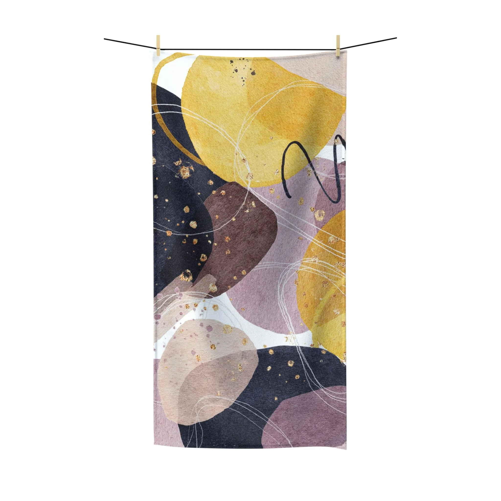 Abstract Boho Bath Towel | Navy Blue Yellow Purple