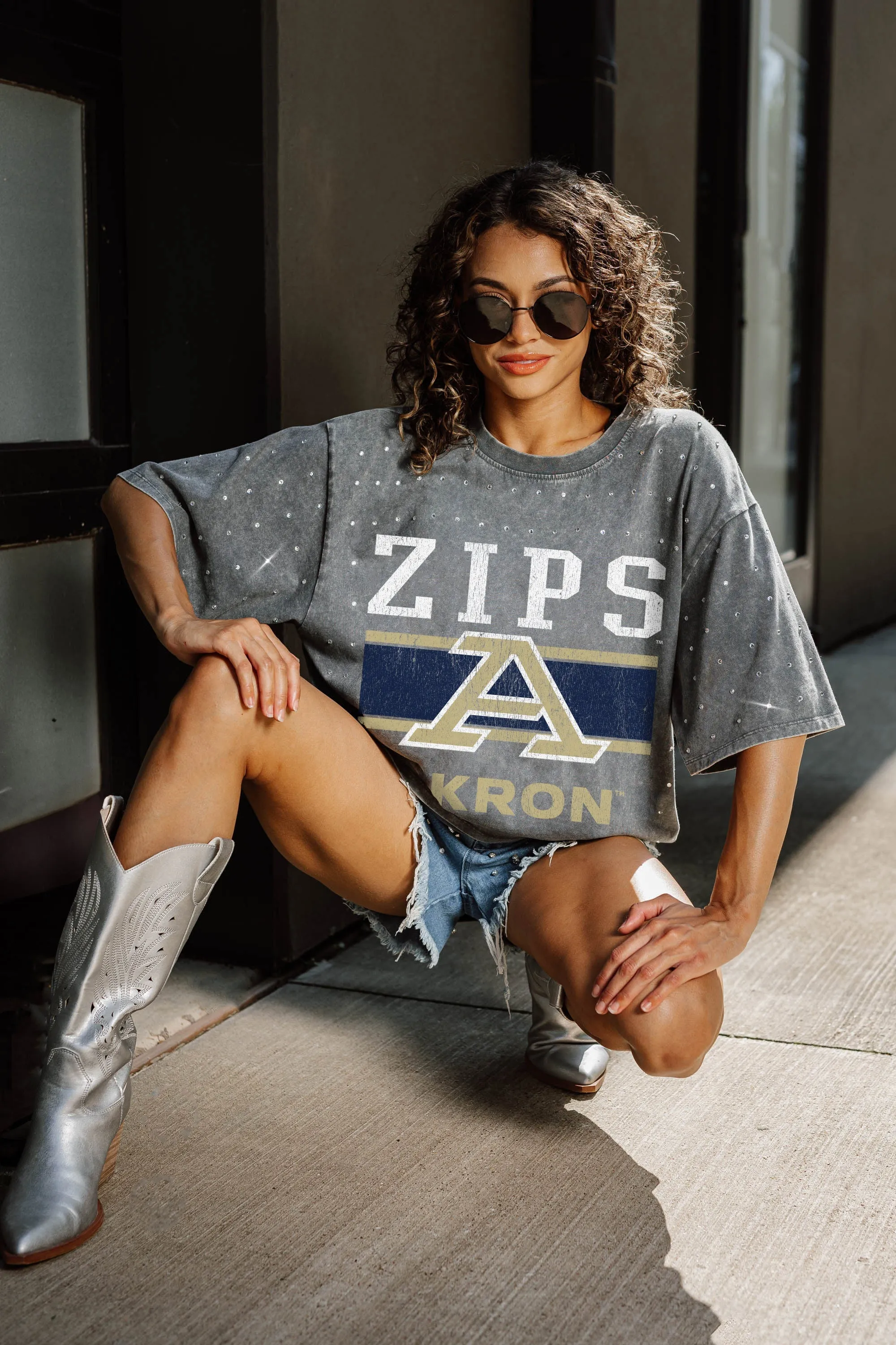 AKRON ZIPS ON THE BALL MINI RHINESTONE SHORT SLEEVE CLASSIC TEE