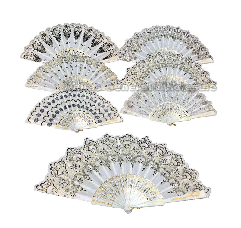 All White Laced Embroidery Folding Fans Wholesale