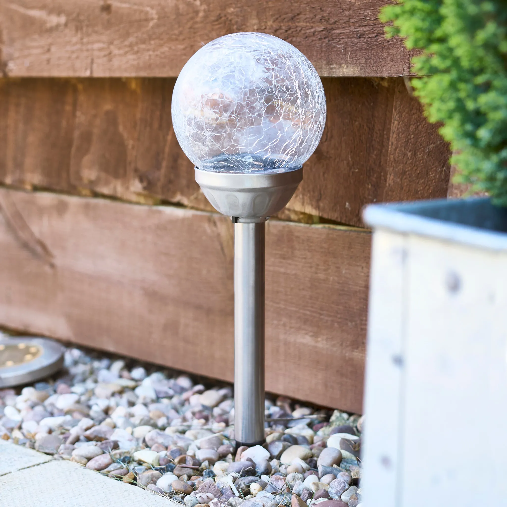 Alma Garden Solar Light LED Crackle Glass Lamp Silver - 34.5cm