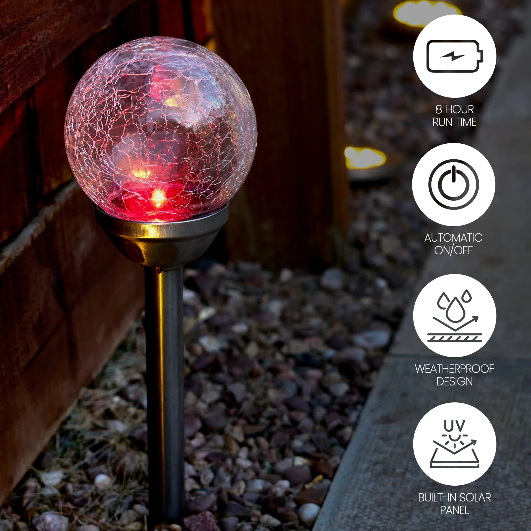 Alma Garden Solar Light LED Crackle Glass Lamp Silver - 34.5cm