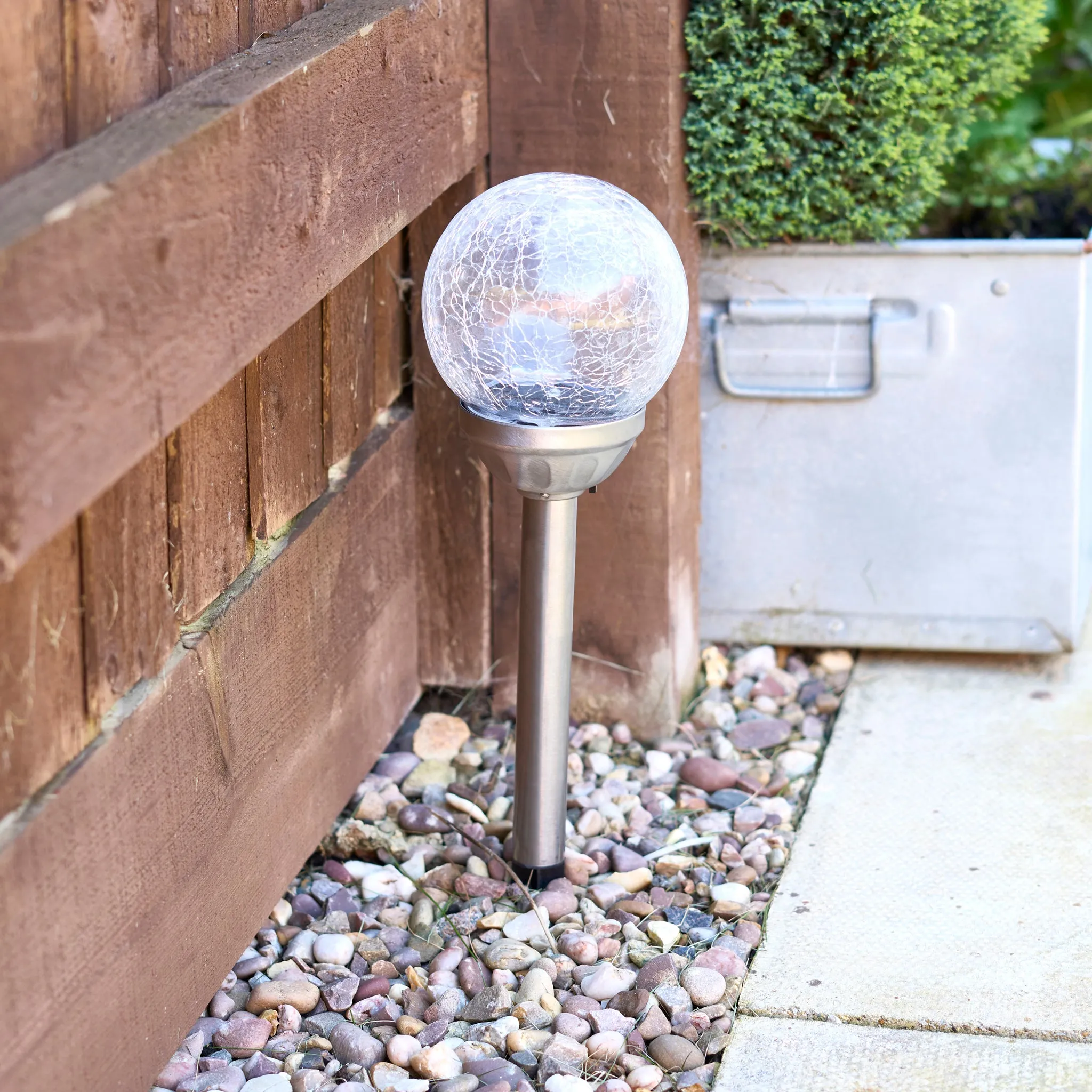 Alma Garden Solar Light LED Crackle Glass Lamp Silver - 34.5cm