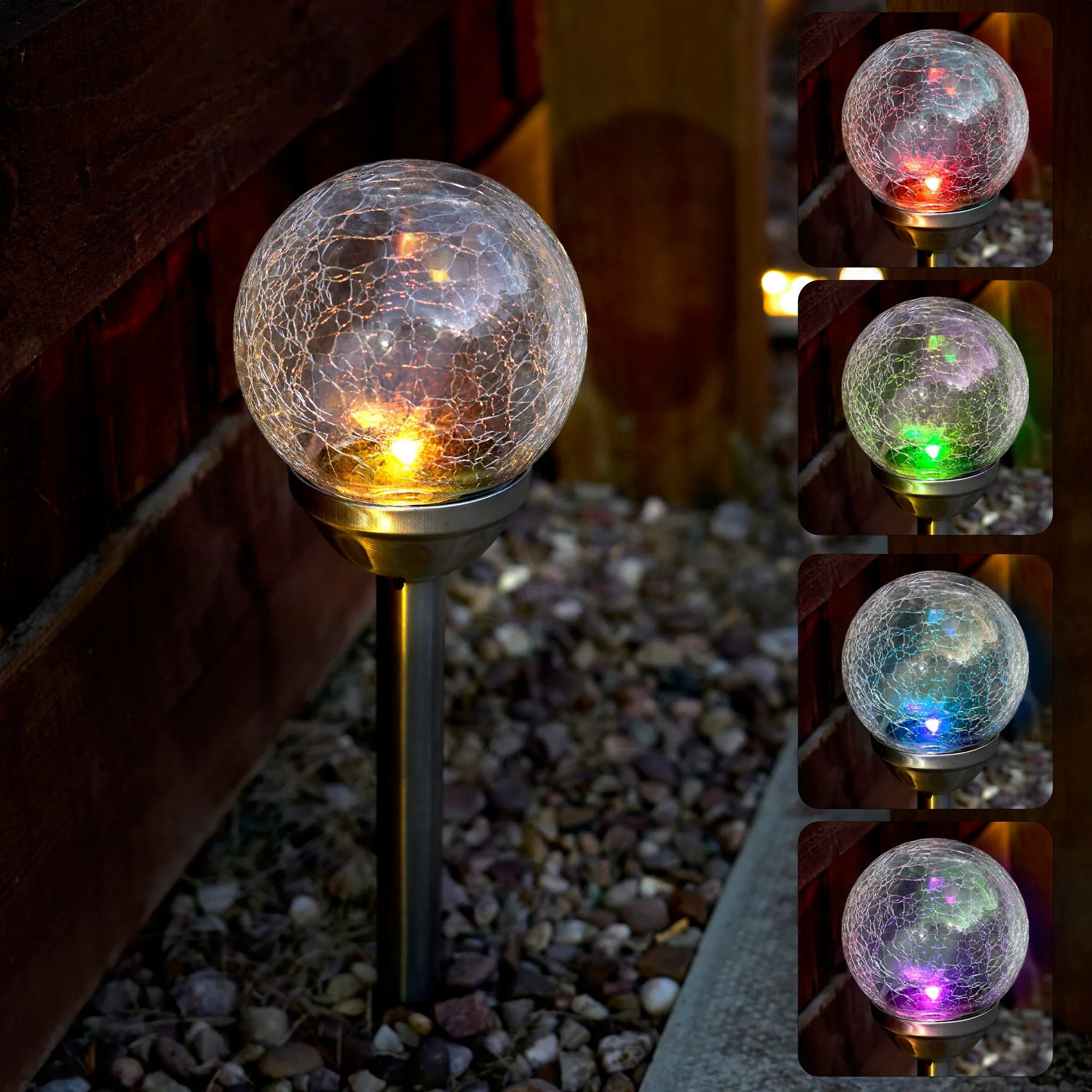 Alma Garden Solar Light LED Crackle Glass Lamp Silver - 34.5cm