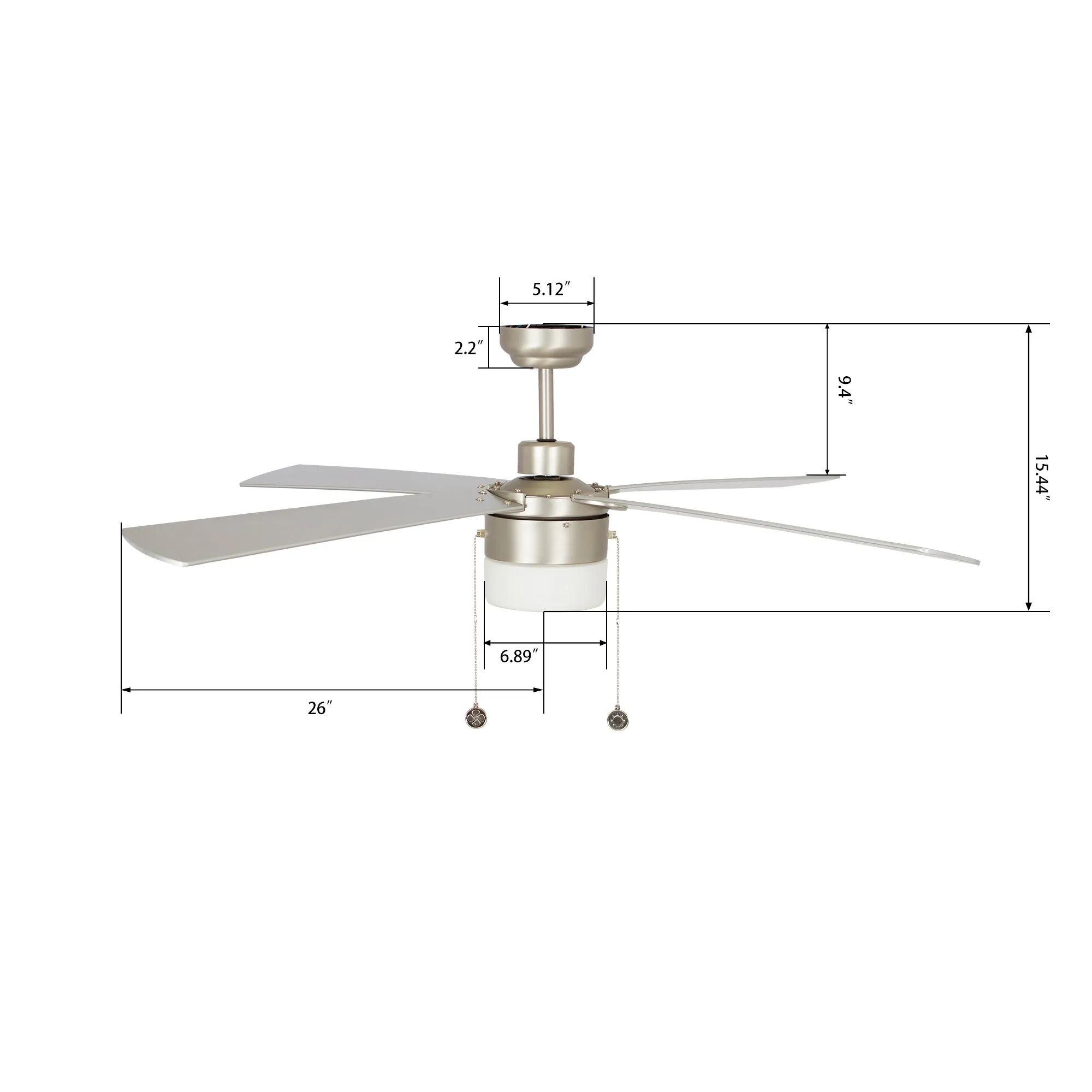 Alrich Ceiling Fan with LED Light and Pull Chain 52 Inch