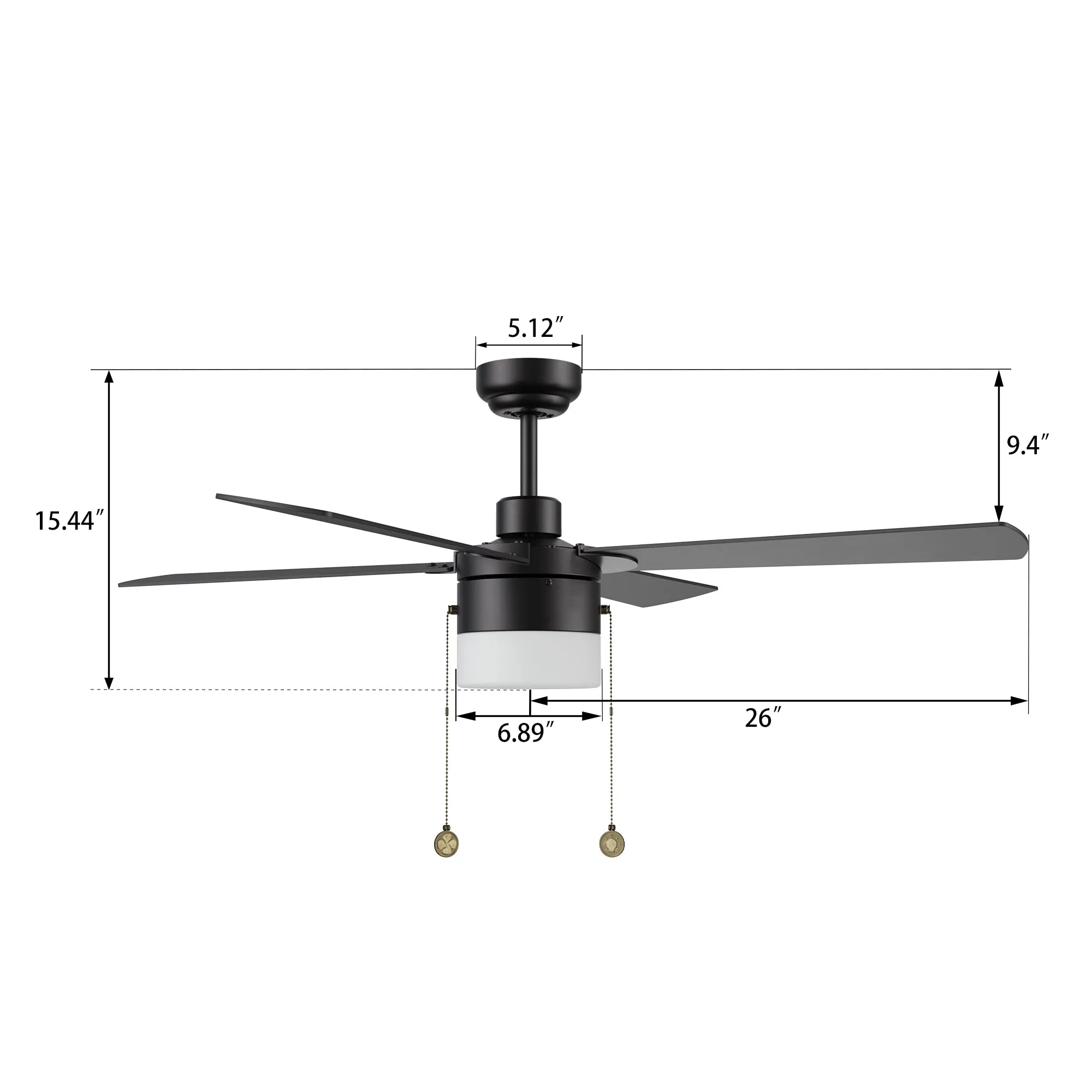 Alrich Ceiling Fan with LED Light and Pull Chain 52 Inch