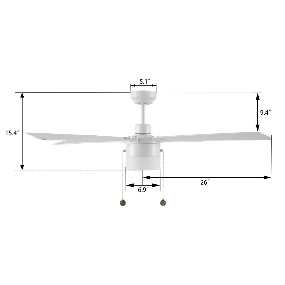 Alrich Ceiling Fan with LED Light and Pull Chain 52 Inch