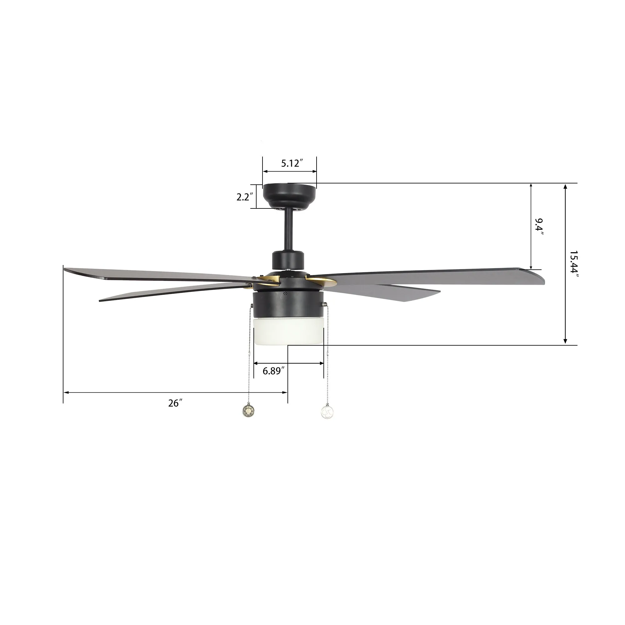 Alrich Ceiling Fan with LED Light and Pull Chain 52 Inch