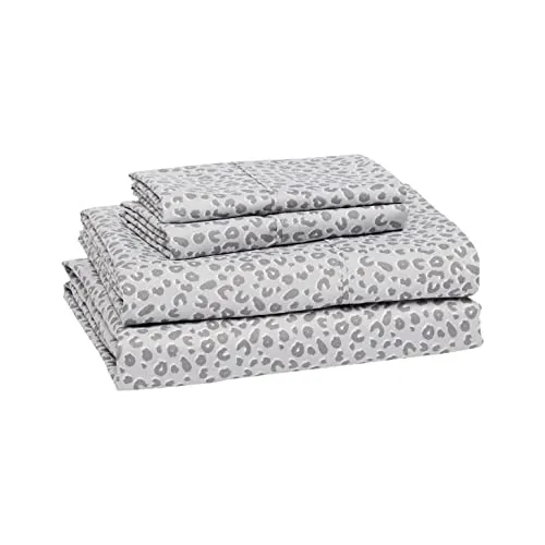 Amazon Basics Lightweight Super Soft Easy Care Microfiber Bed Sheet Set with 14” Deep Pockets - Full, Gray Cheetah