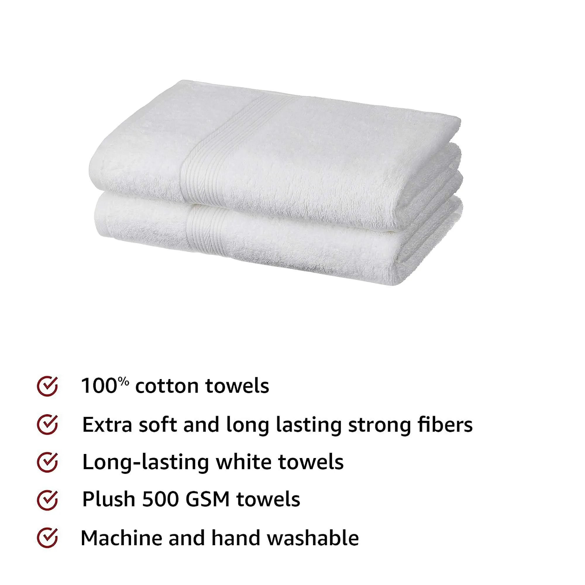 Amazon Brand - Solimo 100% Cotton 2 Piece Bath Towel Set, 500 GSM (White)