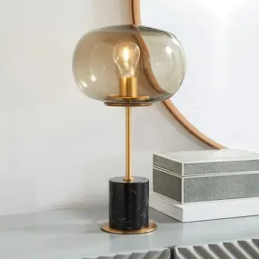 Amber Glass Bedside Lamp with Marble Base - Minimalistic Table Light