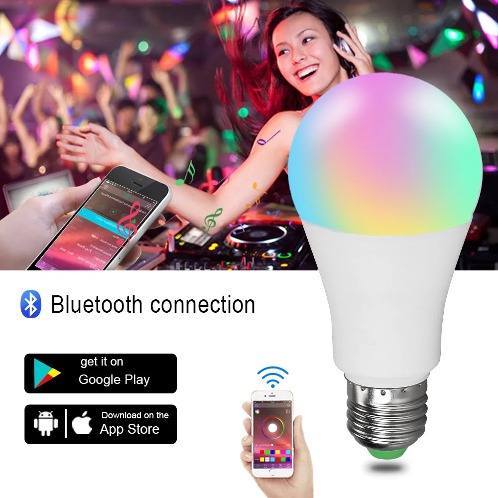 Ampoule LED E27 Wireless Bluetooth Smart Bulb 15W 85-265V  RGBW LED Light Bulb Music Control 20 Modes Apply to IOS /Android