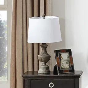 Antique Fabric Bedside Lamp with White Barrel Shade and Urn Base