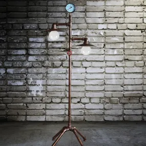 Antique Style Wrought Iron Floor Lamp with Flat Bronze Shade - 2 Lights - Perfect for Living Room