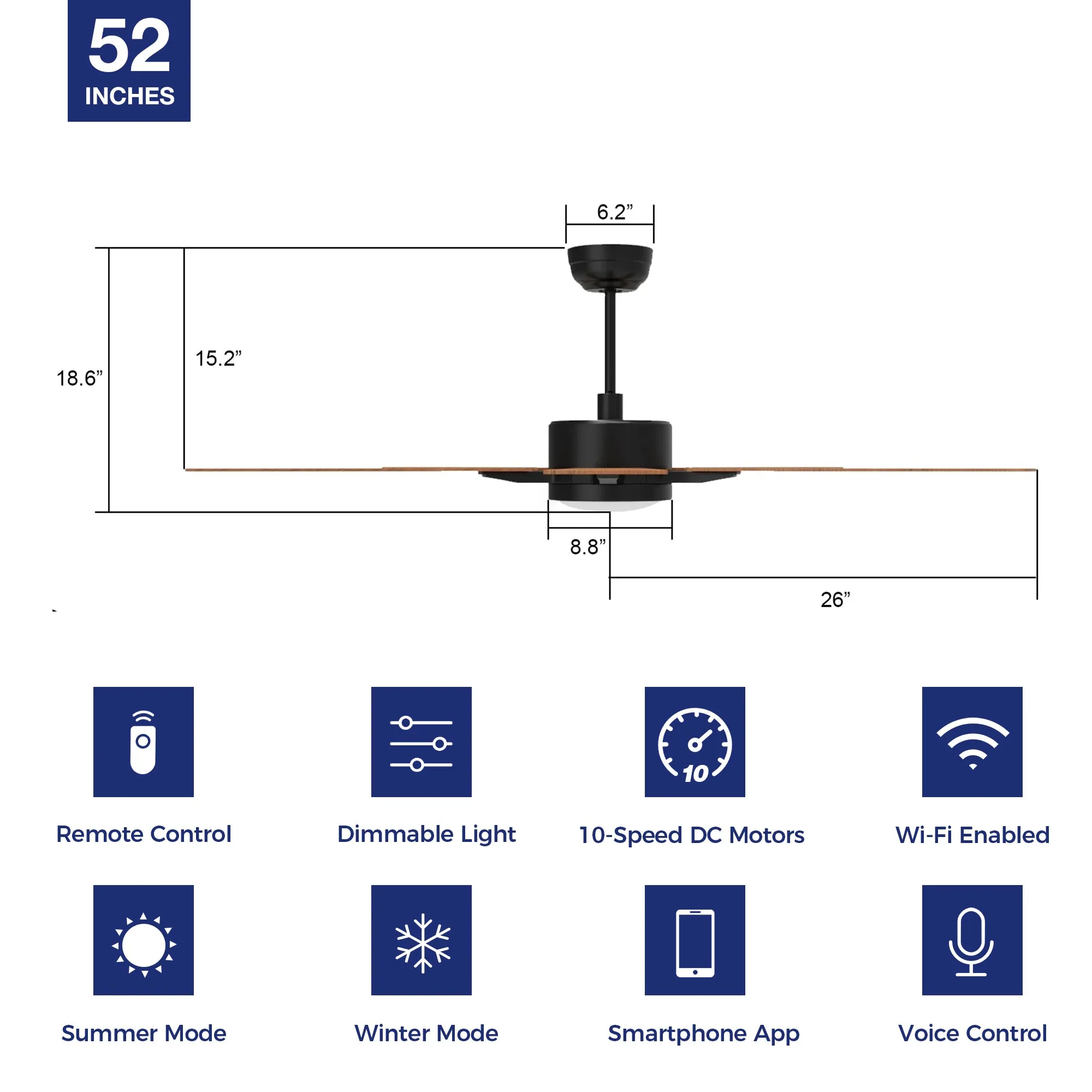 Apex Smart Ceiling Fan with LED Light and Remote Outdoor/Indoor 52"