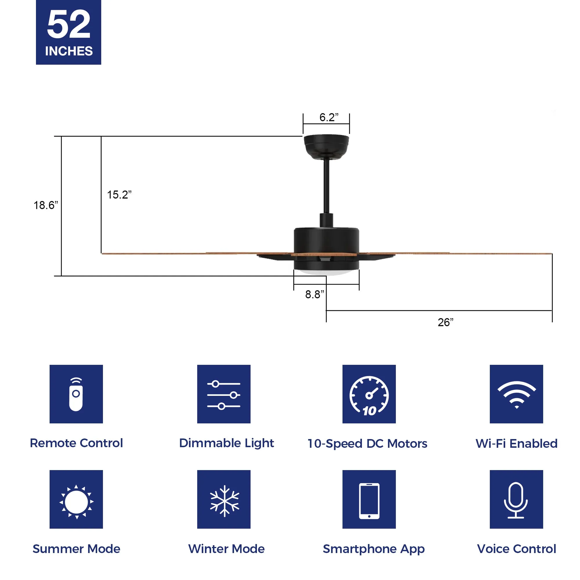 Apex Smart Ceiling Fan with LED Light and Remote Outdoor/Indoor 52"