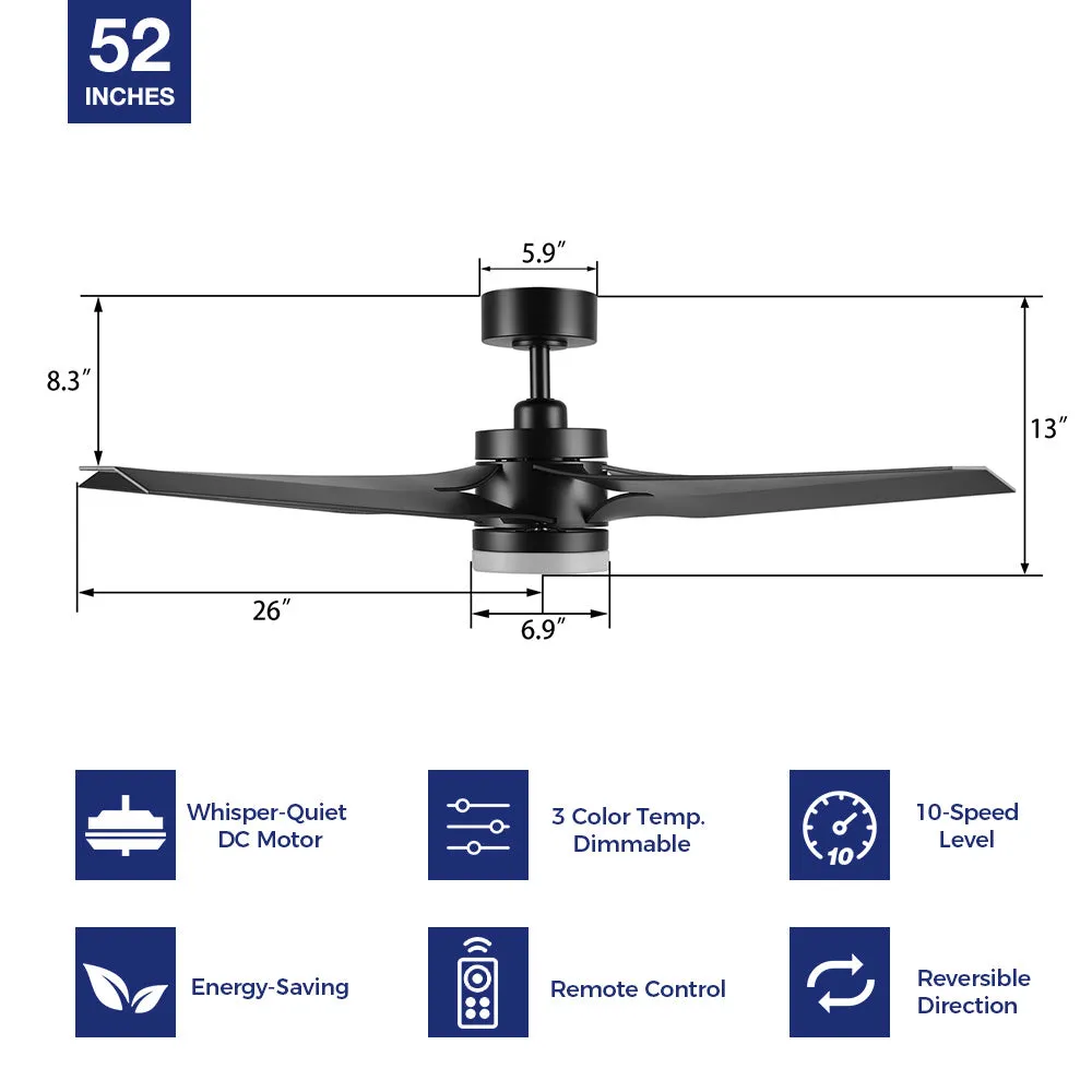 Araceli 52 inch Modern Ceiling Fan with LED Light and Remote